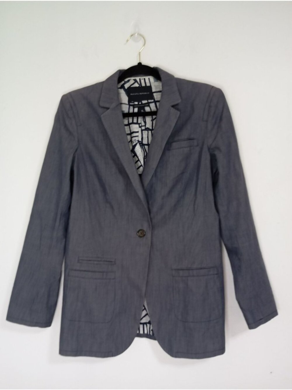 Banana Republic Gray Blazer Jacket 12 Women 100% Cotton Made Of Italian Fabric